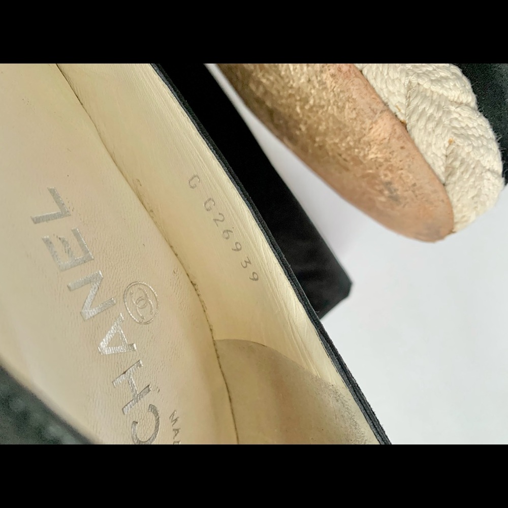 💎✨Gorgeous✨💎 Chanel Black Suede Leather Cap Toe Espadrille Wedges Authentic! - Picture 8 of 9